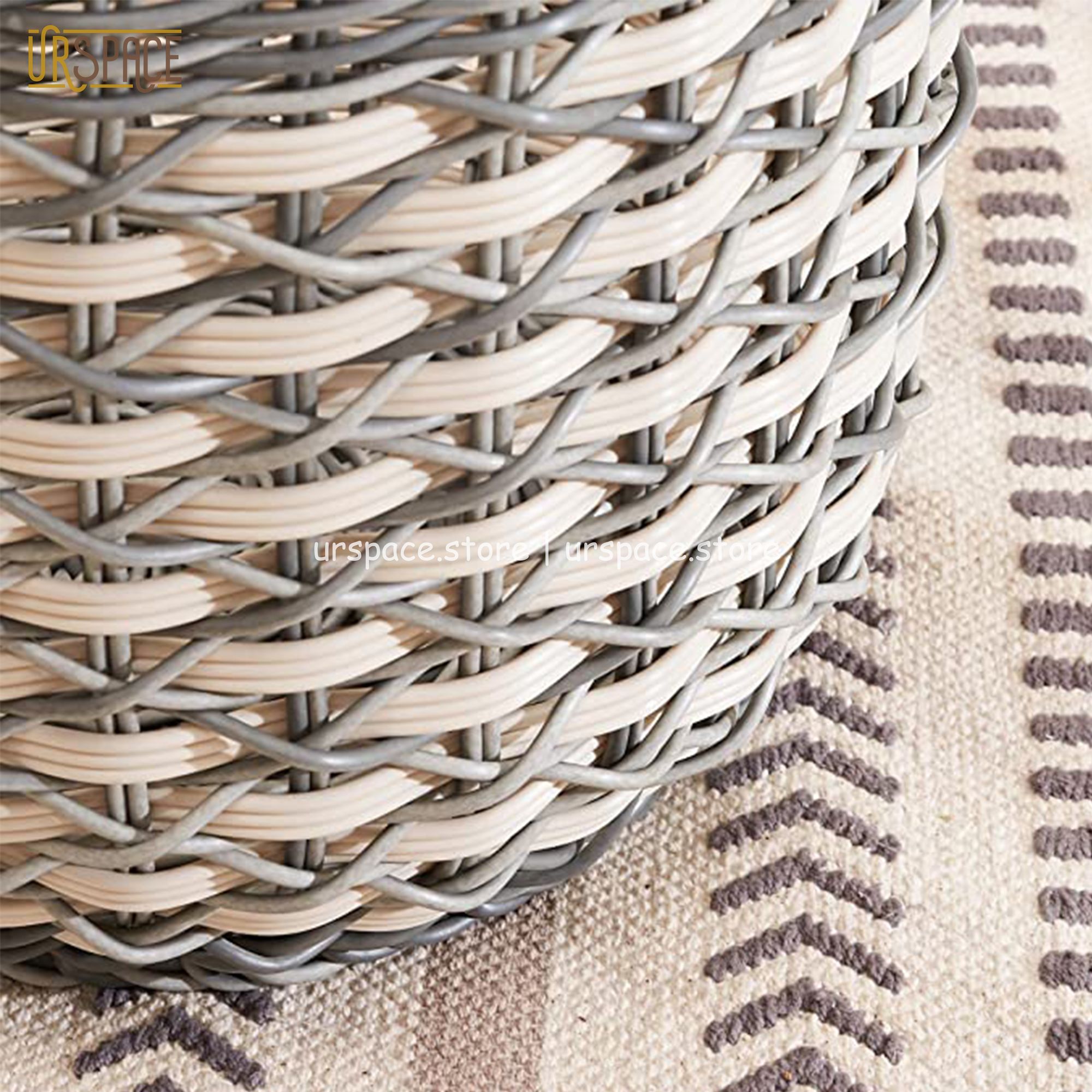 Sọt nhựa đựng đồ đa nặng hình tròn có quai cầm màu trắng xám/ Hand woven resin basket with handles white mix grey