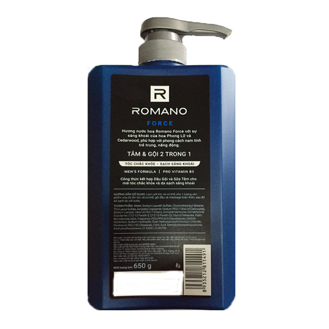 Bộ 2 Chai Tắm Gội 2in1 Romano Froce + Tặng 5 gói dầu gội Romano