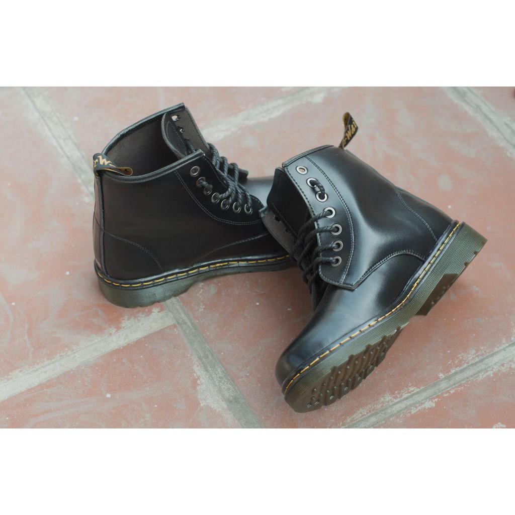 Giày Boot Nam Cổ Lửng Đế Khâu Da Trơn Màu Đen Cực Chất - M354-DEN