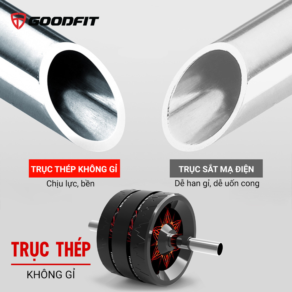 Con lăn tập bụng, con lăn tập cơ bụng 3 bánh GoodFit chống trượt, chịu tải 200kg tập luyện tại nhà Goodfit GF603AB