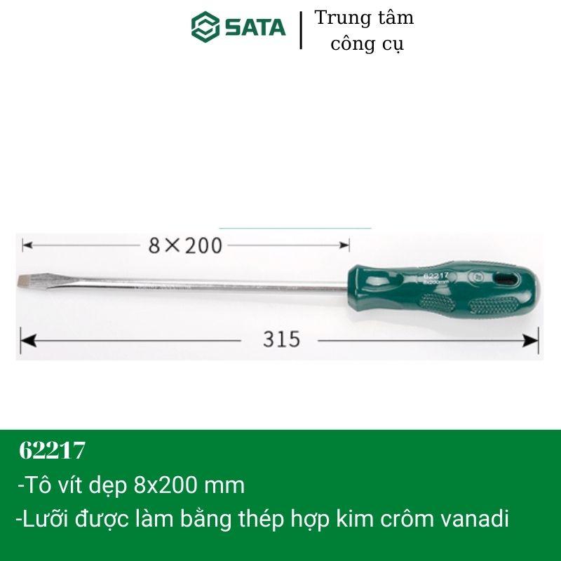 Tuốt nơ vít , tô vít dẹp 8x200mm có từ tính(Xanh) SATA 62217- Hàng chính hãng