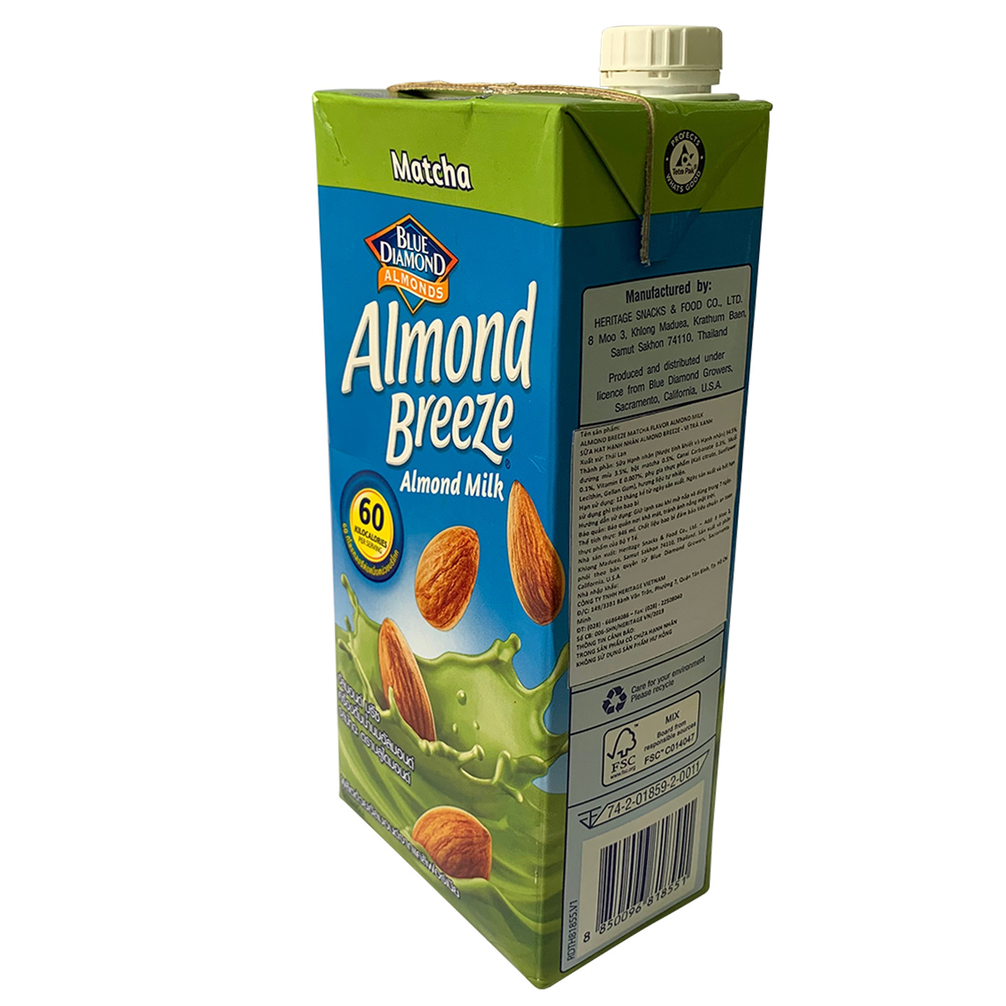 Sữa hạt hạnh nhân ALMOND BREEZE MATCHA 946ml - Sản phẩm của TẬP ĐOÀN BLUE DIAMOND MỸ - Đứng đầu về sản lượng tiêu thụ tại Mỹ