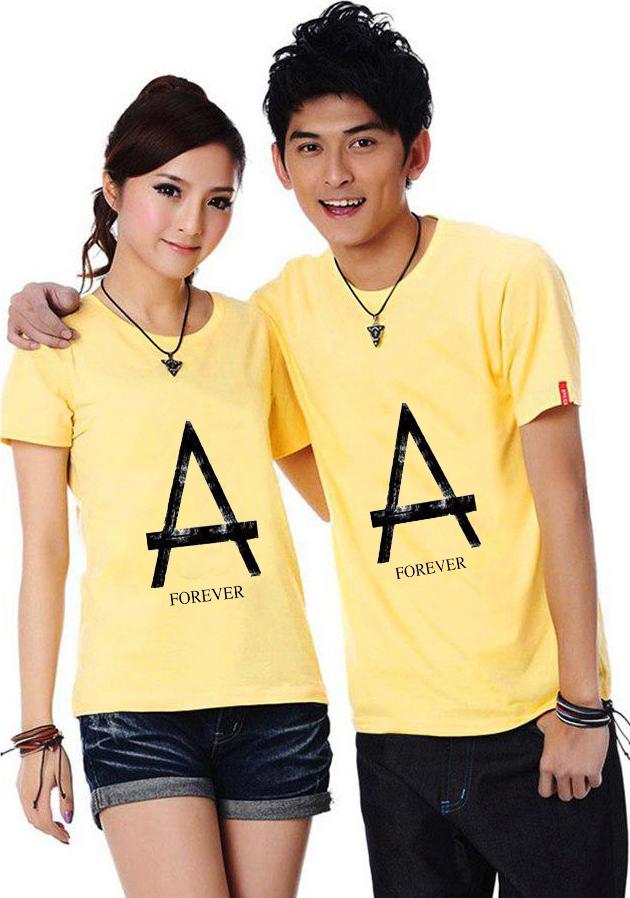 Bộ Áo Thun Đôi A Forever Màu Vàng Nam Nữ