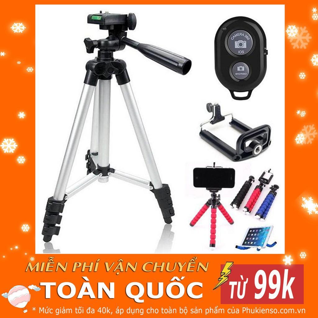 Combo Tripod Chụp Hình 3110 - Tripod Bạch Tuộc Xốp Uốn Cong Mọi Địa Hình - Remote Điều Khiển Chụp Ảnh  K(ngẫu nhiên)