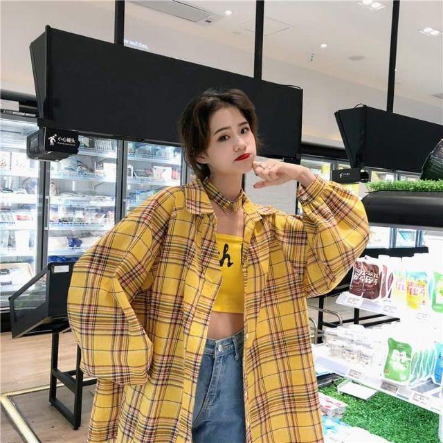 (Có sẵn)Set sơmi from rộng + áo ống + choker ulzzang