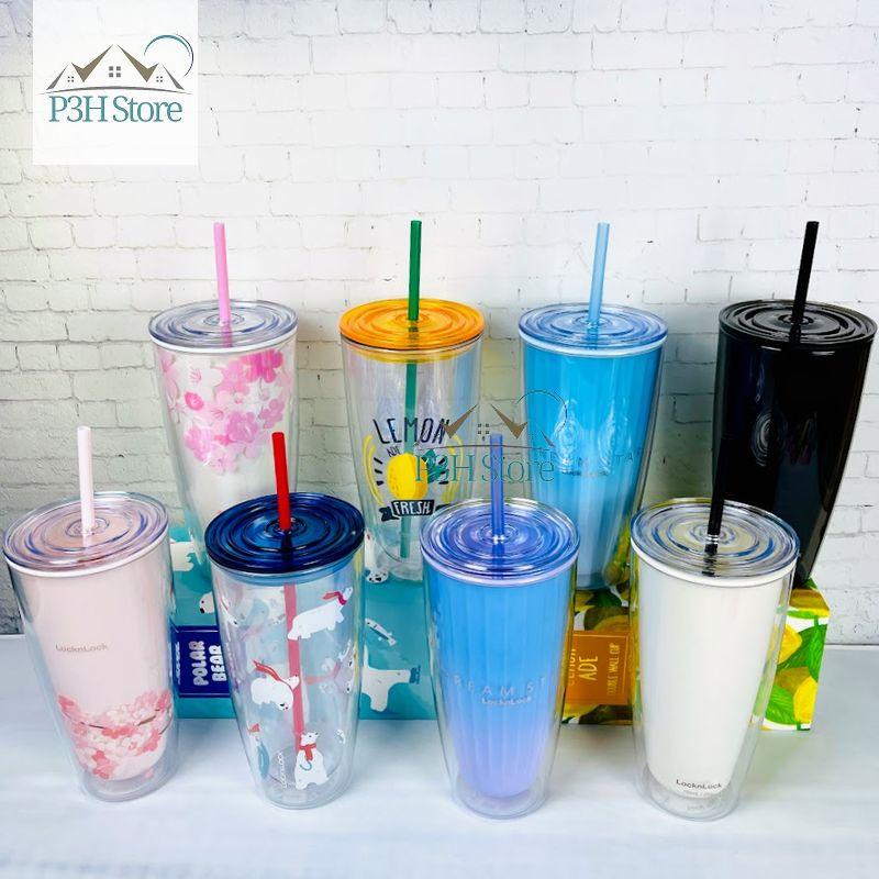 Ly nhựa 2 lớp 750ml Lock&Lock có ống hút HAP507 HAP509 HAP522