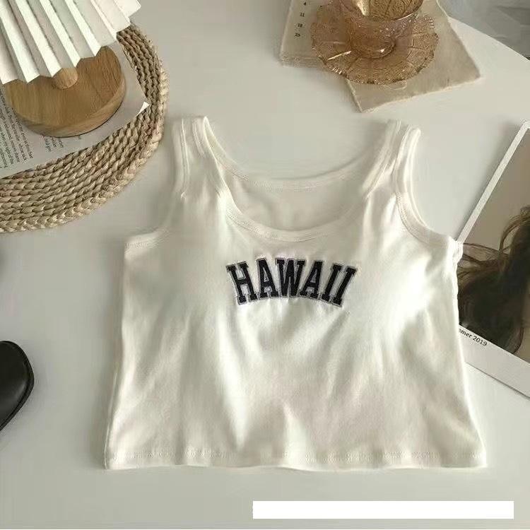 Áo ba lỗ chữ Hawaii có đệm mút liền áo, dáng croptop Tank Top, chất thun tăm cogiãn, nhiều màu để lựa chọn. Nữ Women Cotton Dáng Ngắn