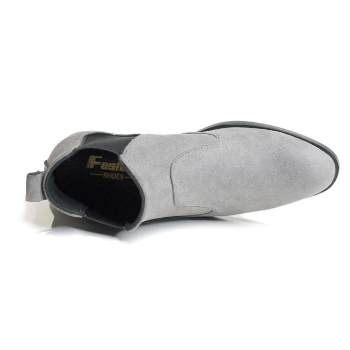 Giày Chelsea Boot Nam Cổ Chun Da Búc Xám Phong Cách Hàn Quốc - CB520-bucxamhun- Kèm Độn Đế Cao Su