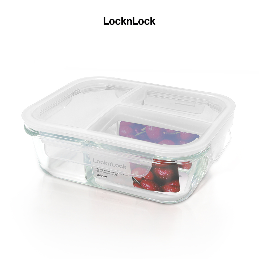 Hộp thủy tinh LocknLock BLANC bảo quản thực phẩm 3 ngăn 1040ml LLG1203 - Hàng chính hãng, chịu nhiệt cao, có ngăn - JoyMall