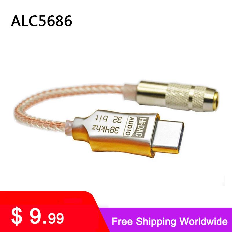 ALC5686 USB Type C sang 3.5mm DAC tai nghe Amplifie Headphone Amp Bộ giải mã kỹ thuật số Cáp âm thanh AUX Hifi Adapter chuyển đổi Android