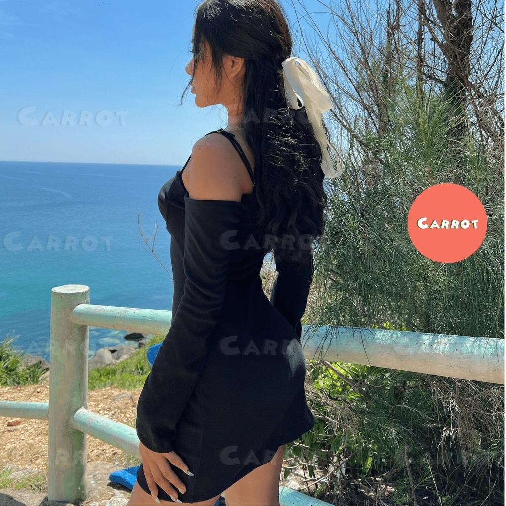 Đầm ôm body thiết kế 2 dây tay dài khoét ngực sexy đi chơi đi du lịch carrotxinhdep chất co giãn thun cao cấp