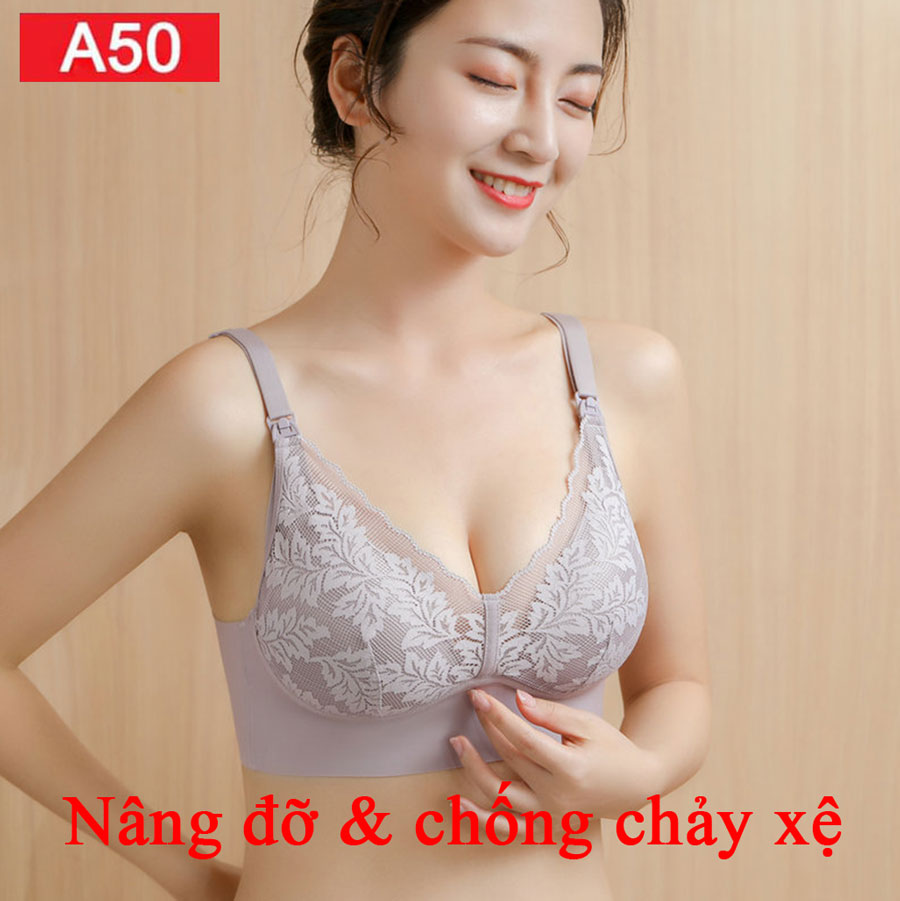 Áo lót ngực bầu cho bé con bú mùa hè su đúc pha ren thiết kế cao cấp đồ lót chip bà bầu A50