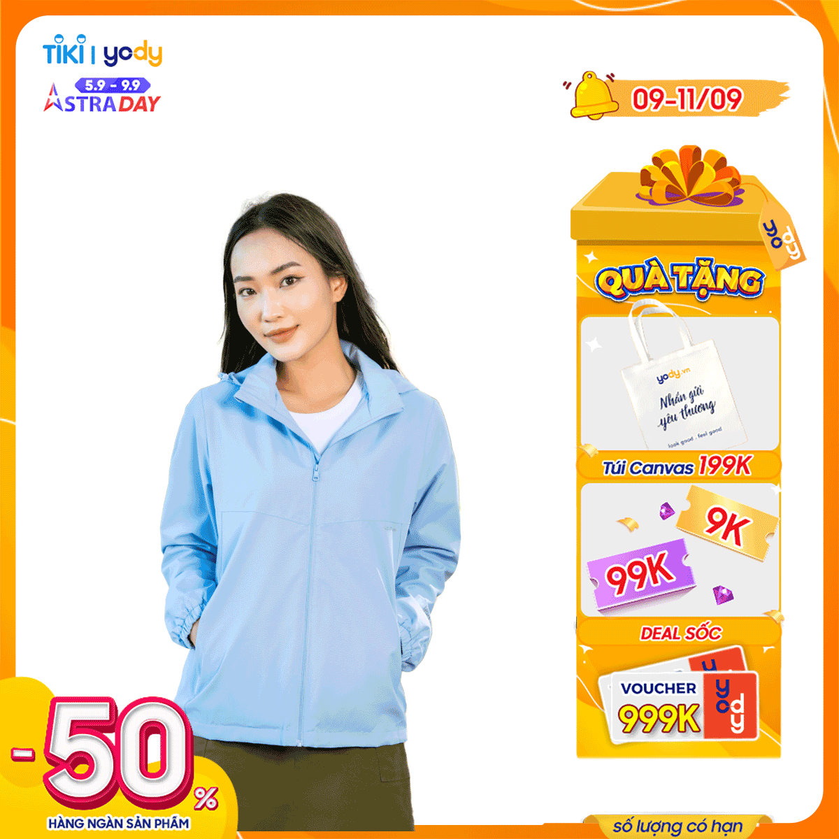 Áo Khoác Gió Nữ YODY 3C Plus cao cấp 2 lớp Cản gió, Cản bụi, Chống ngấm nước AKN5040
