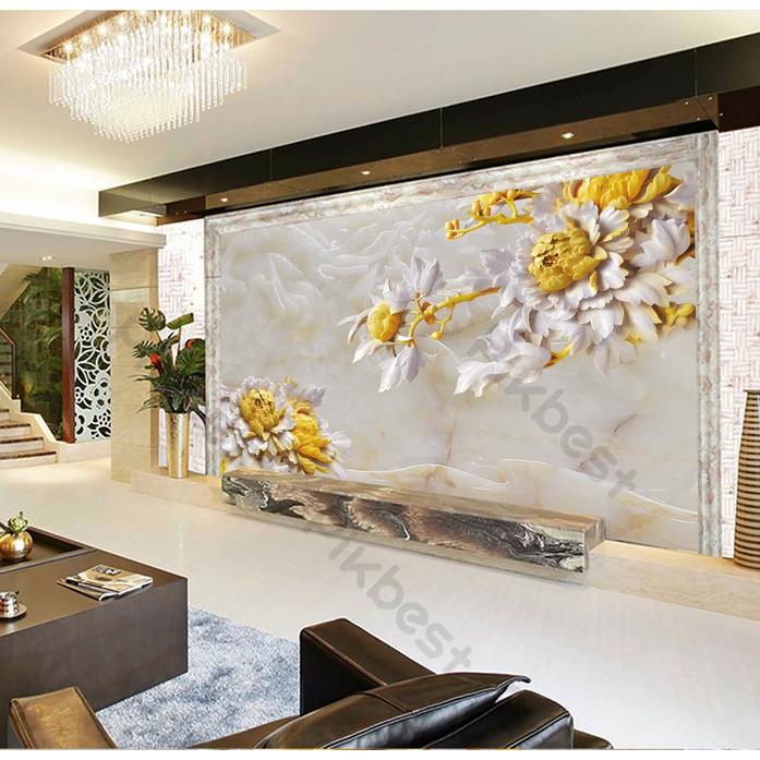 Tranh dán tường Hoa mẫu đơn vàng sang trọng giản đơn, tranh dán tường 3d hiện đại MS633424
