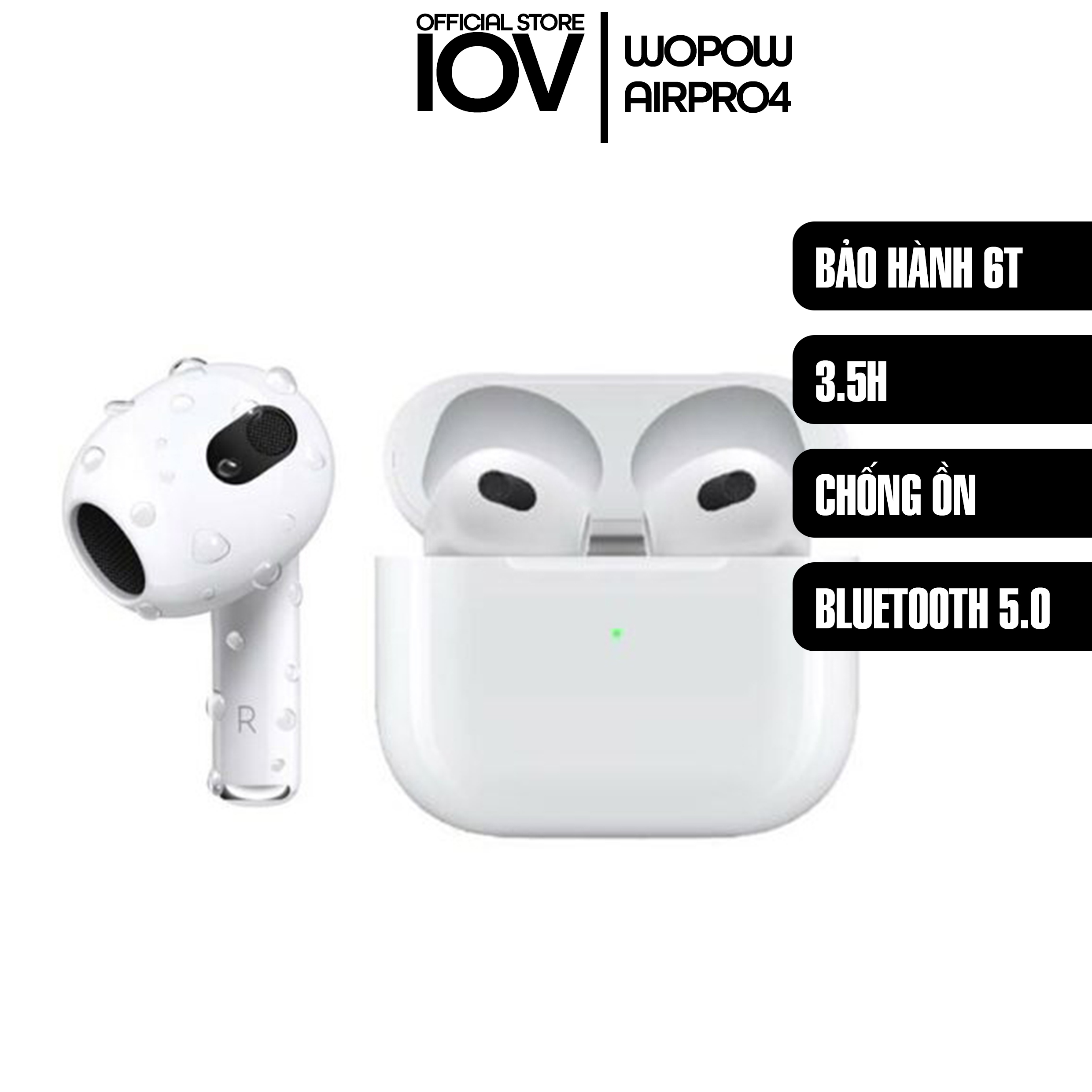 Tai Nghe Bluetooth Không Dây Wopow AIRPRO 4 Cao Cấp Tích Hợp Micro, Chống Ồn ANC - Xuyên Âm - Dùng Cho iOS Và Android