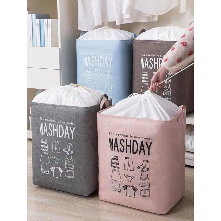 Túi đựng đồ Washday đựng quần áo ,chăn màng bằng vải ,khung sắt gấp gọn siêu tiện lợi