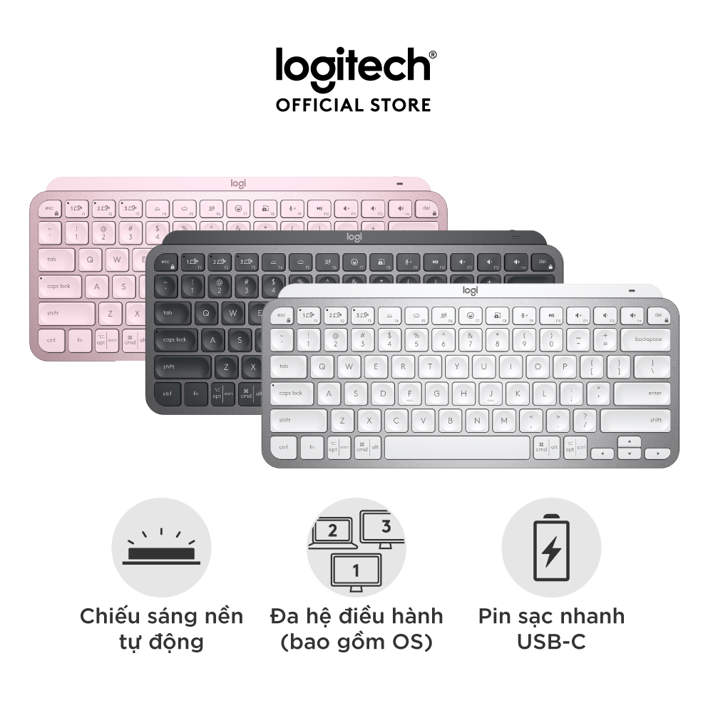 Bàn phím không dây Bluetooth Logitech MX Keys Mini - Nhỏ gọn, Sạc USB-C, Phím tắt thông minh, Có bản cho Mac - Hàng chính hãng