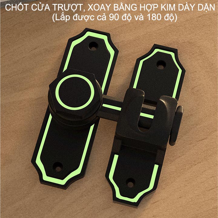 Chốt cửa trượt, xoay chống trộm HK02 bằng hợp kim dày dặn, lắp được cả 90 và 180 độ