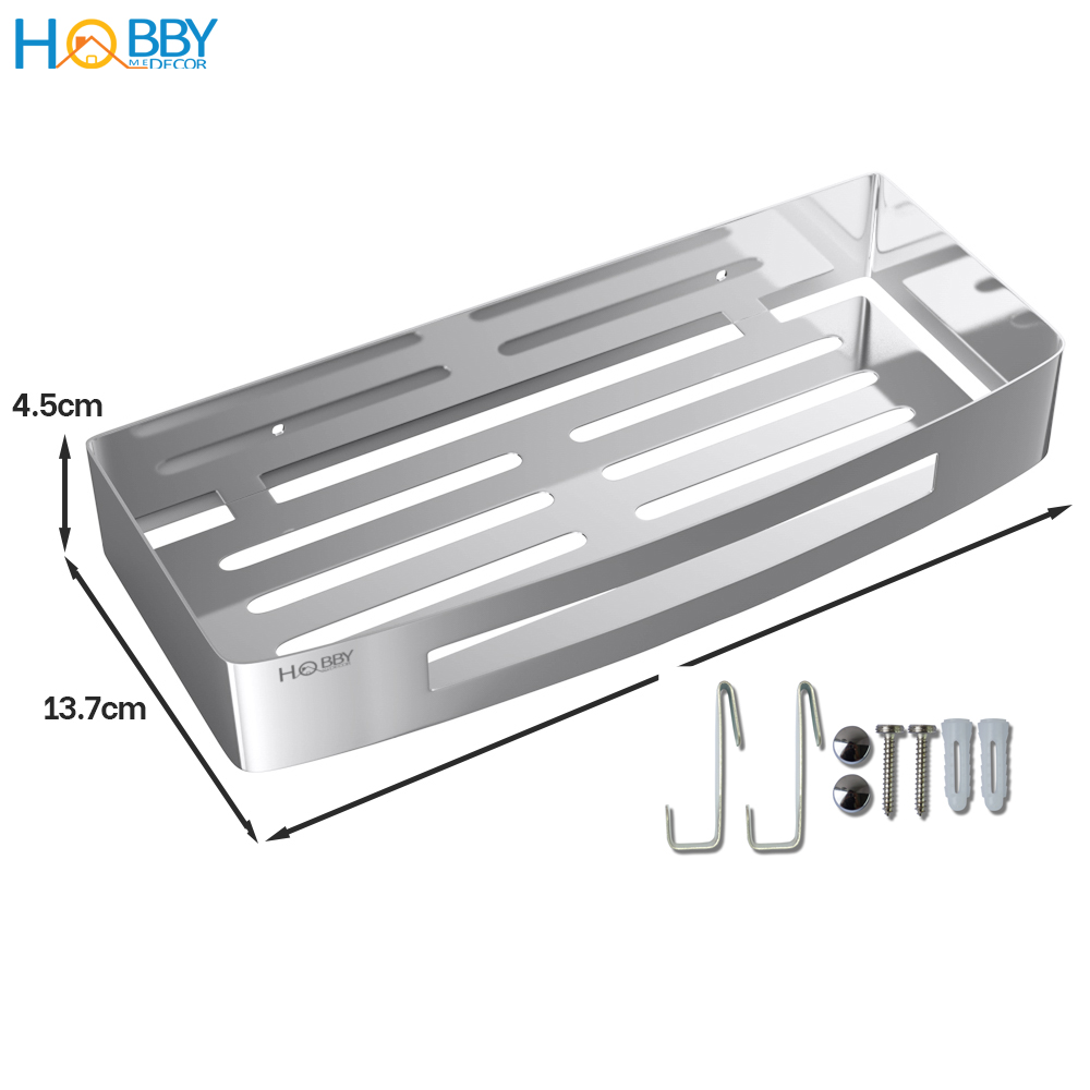 Kệ chữ nhật để đồ phòng tắm khoan tường inox 304 Hobby Home Decor KCN2 mẫu dày không rỉ sét