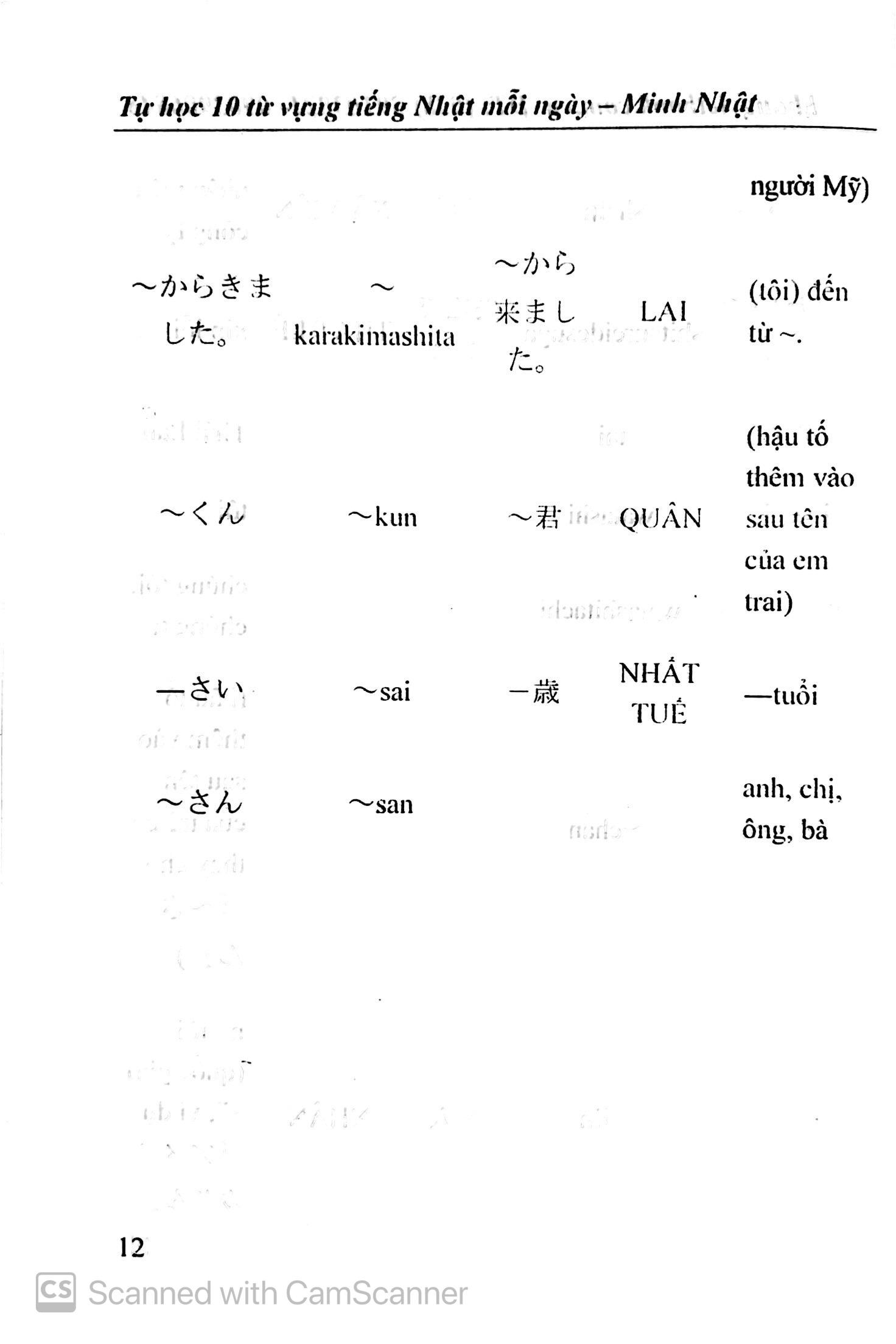 Sách Tự Học 10 Từ Vựng Tiếng Nhật Mỗi Ngày