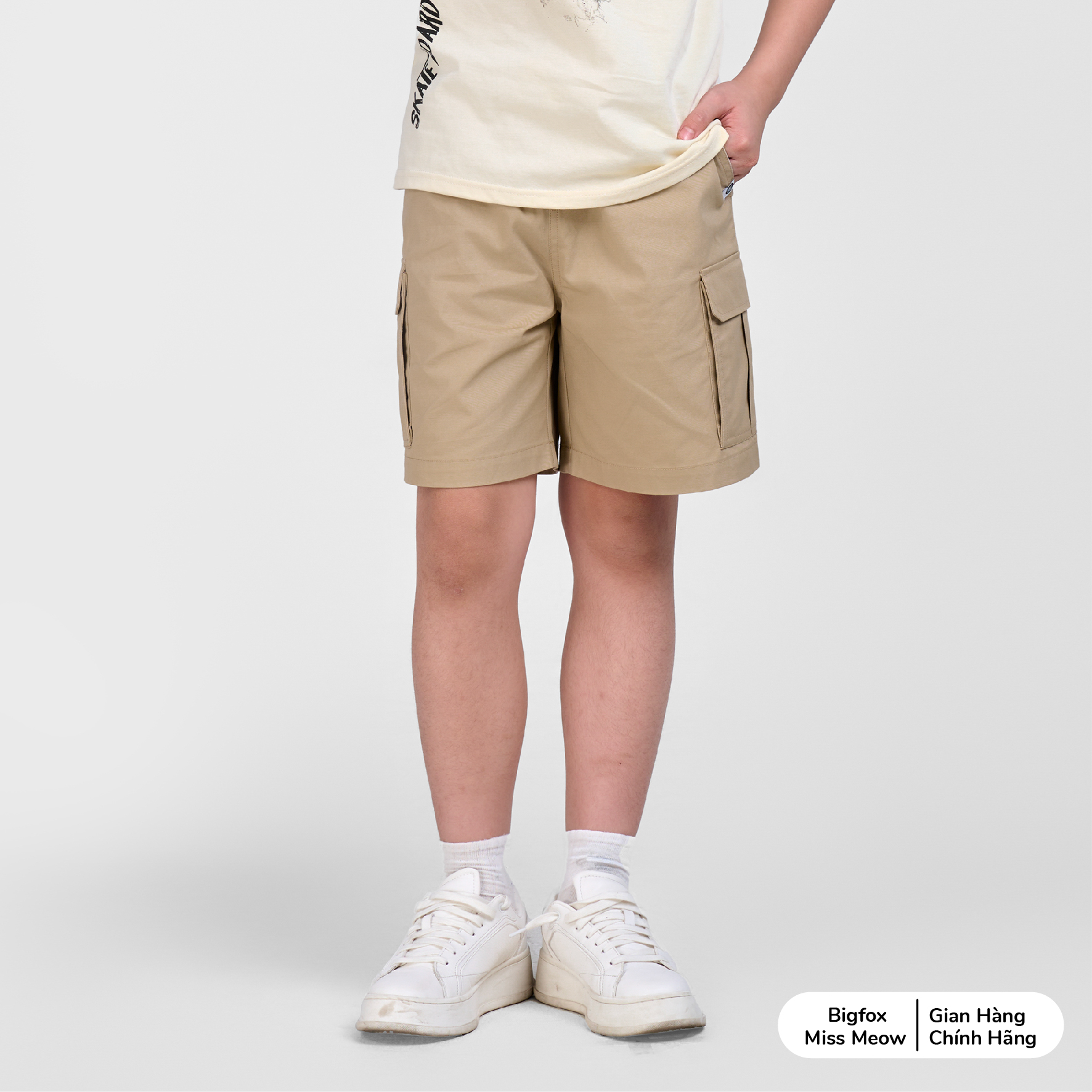 Quần shorts bé trai Bigfox Miss Meow size đại, vải kaki mềm, mùa hè cỡ 7,11,12,15 tuổi 30kg 45kg