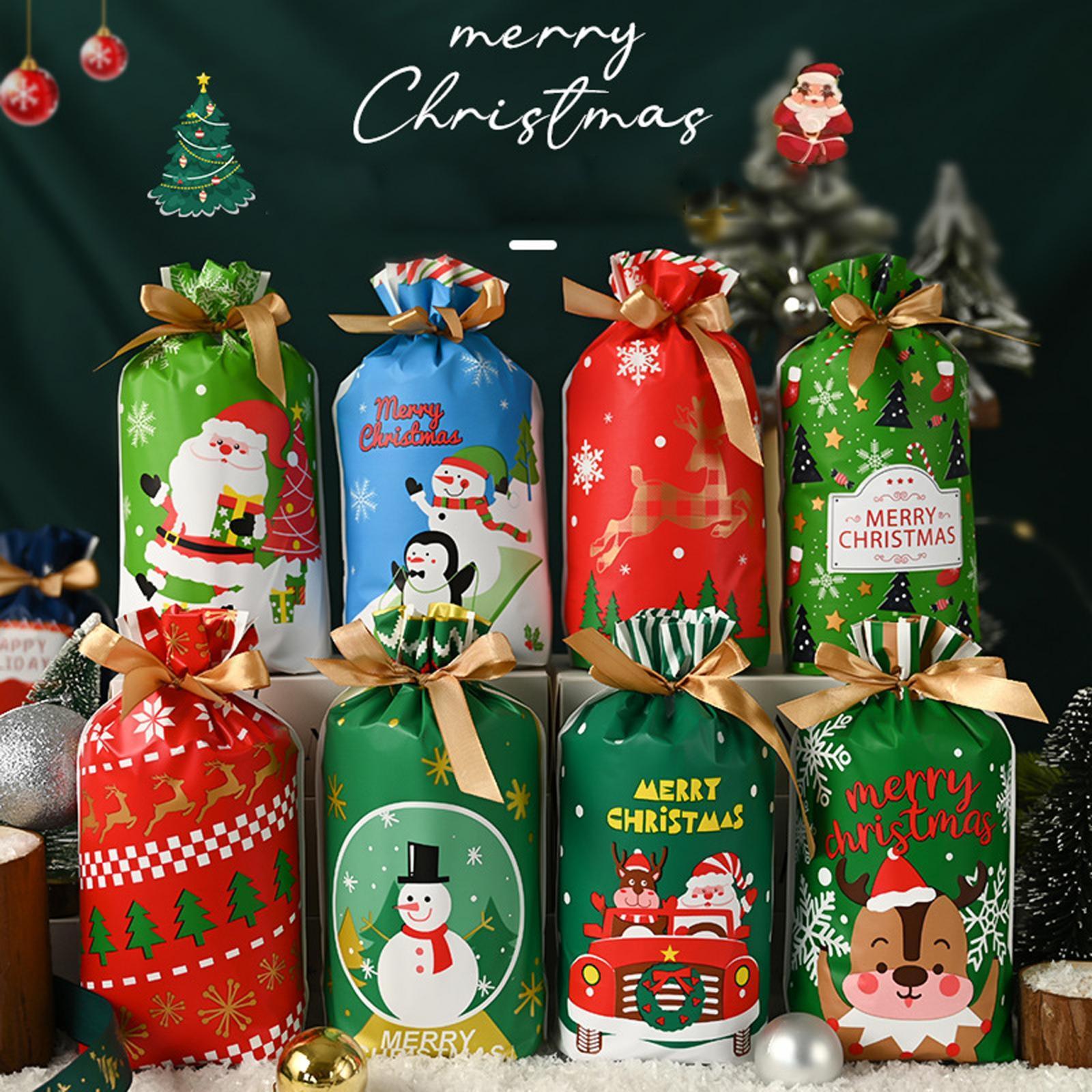 50Pcs Gift Bags Gift Wrapping Bags Christmas Present Bags Xmas Party Favors Reusable Christmas Theme Storage Bags Cookie Bags