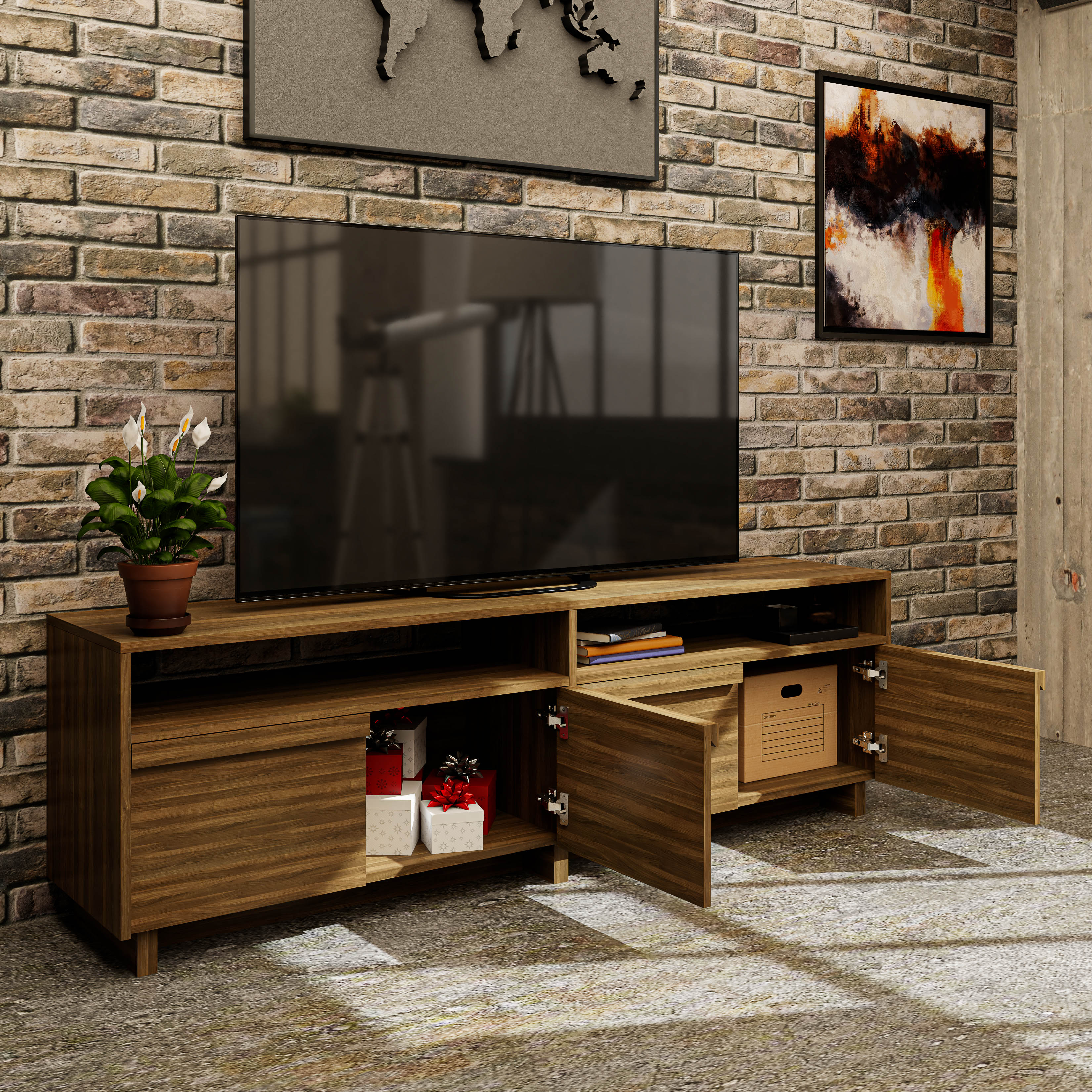 [Happy Home Furniture] MAVIS, Kệ TV 4 cửa mở, 180cm x 40cm x 56cm ( DxRxC), KTV_040
