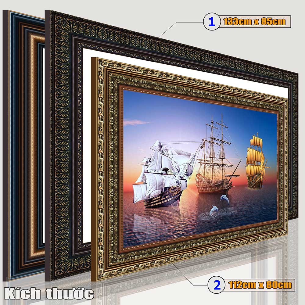 Tranh treo tường phòng khách, phòng ngủ THUẬN BuỒM XUÔI GIÓ chất liệu pvc gương / lụa kim sa. MS:3824L9