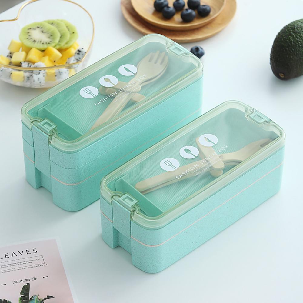 3 Layer Microwave Lunch Box Leak-Proof Independent Lattice Bento Lunch Box for Students Office Bento Portable Food Container