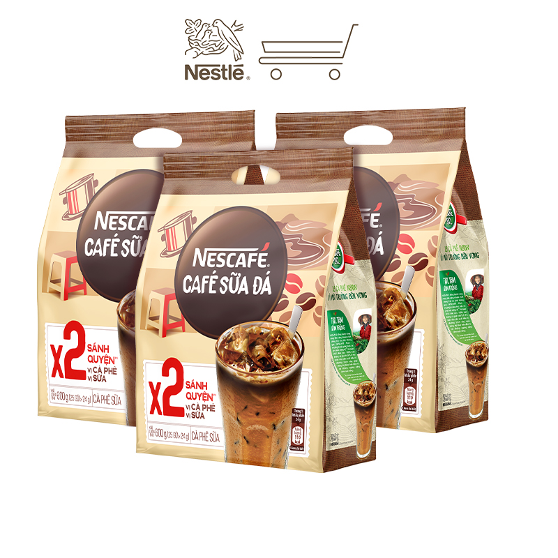 Combo 3 bịch cà phê sữa NESCAFÉ - Cà Phê Sữa Đá (Bịch 25 gói x 24 g)