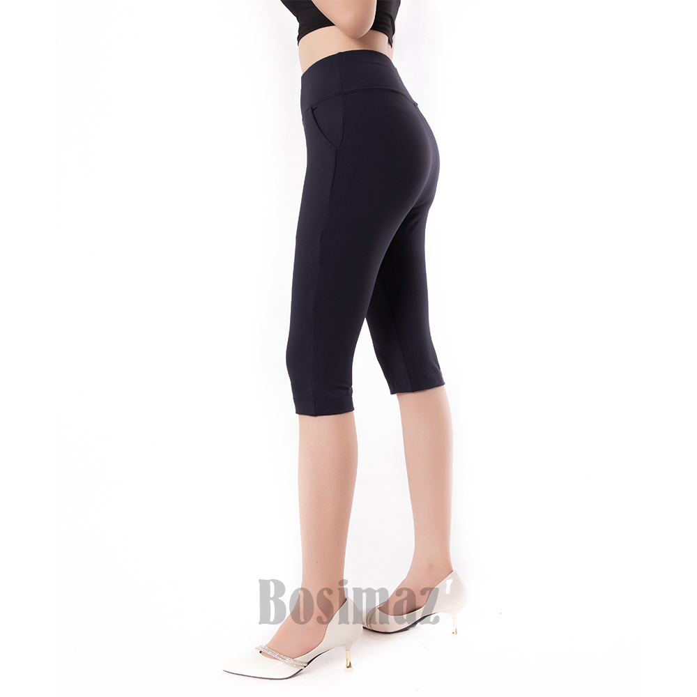 Quần Legging Ngố Bosimaz MS381 túi trước màu đen cao cấp, thun co giãn 4 chiều, vải đẹp dày, thoáng mát không xù lông.