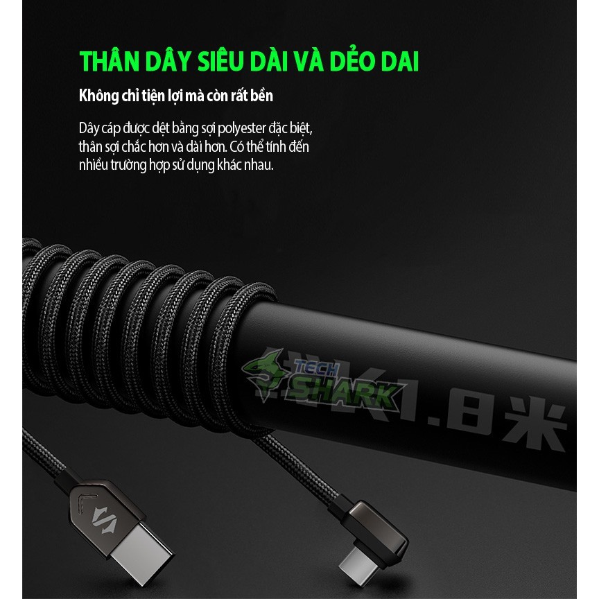 Cáp sạc nhanh truyền dữ liệu vuông góc USB-C Black Shark - HÀNG CHÍNH HÃNG