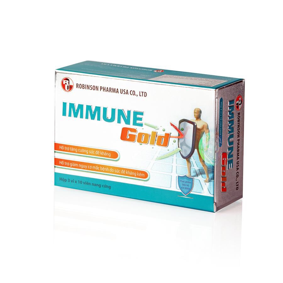 Viên uống  Immune Gold- Robinson Pharma Usa - Hỗ trợ Tăng sức đề kháng làm giảm nguy cơ mắc bệnh do đề kháng kém-Hộp 30 viên