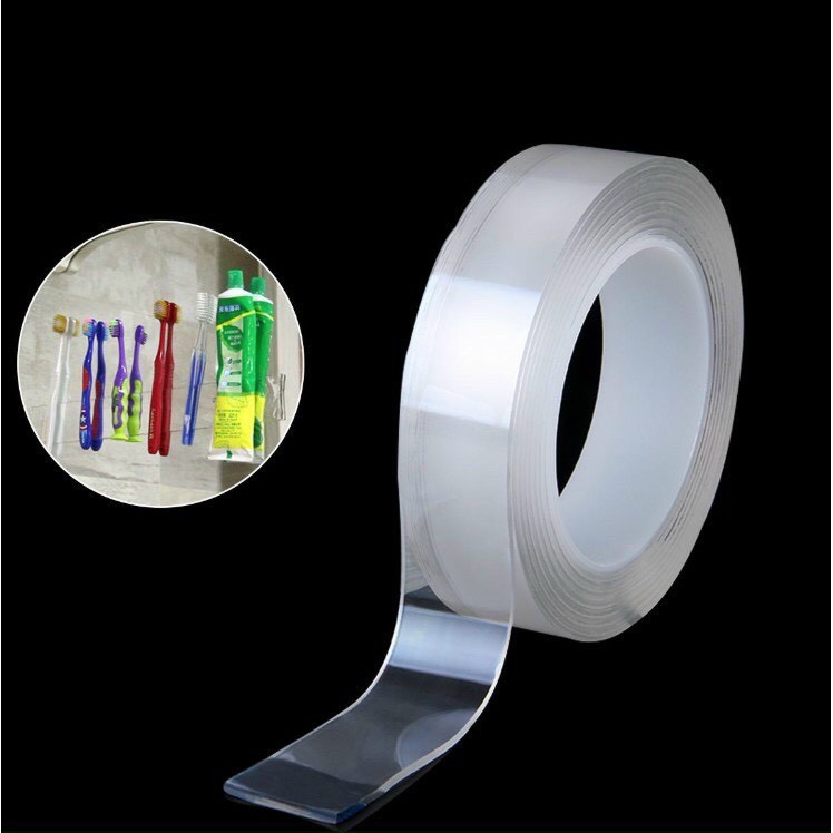 Băng Keo Pu tape 2 Mặt Trong Suốt Siêu Dính Dài 3m, bản 3cm, dày 2mm, có thể tái sử dụng