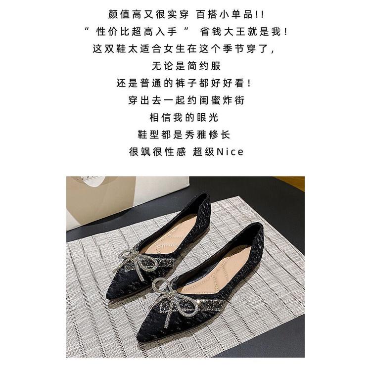 Giày búp bê đế bằng đính đá phong cách Hàn Quốc mới dành cho nữ 2021