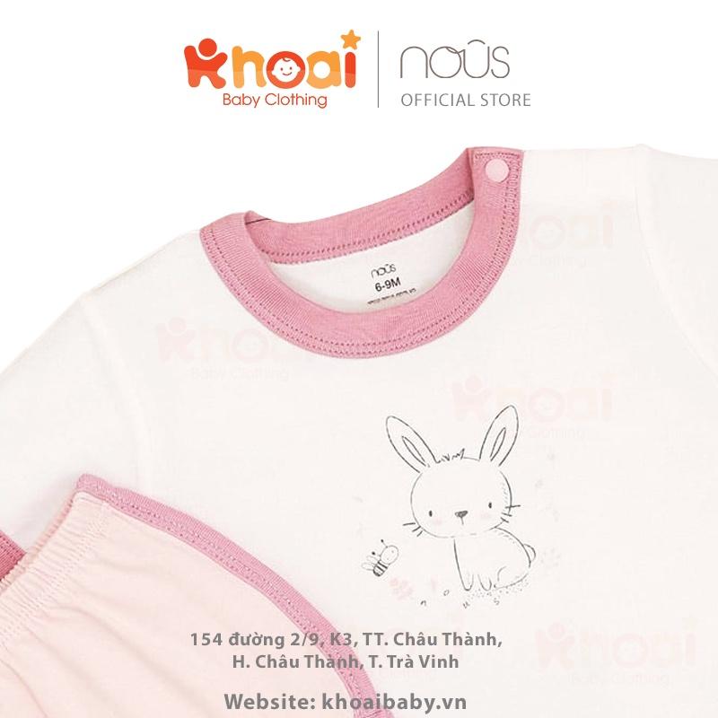 Bộ cài vai cộc Nous hồng trắng hình thỏ - Chất liệu Nu Petit 95% cotton thiên nhiên