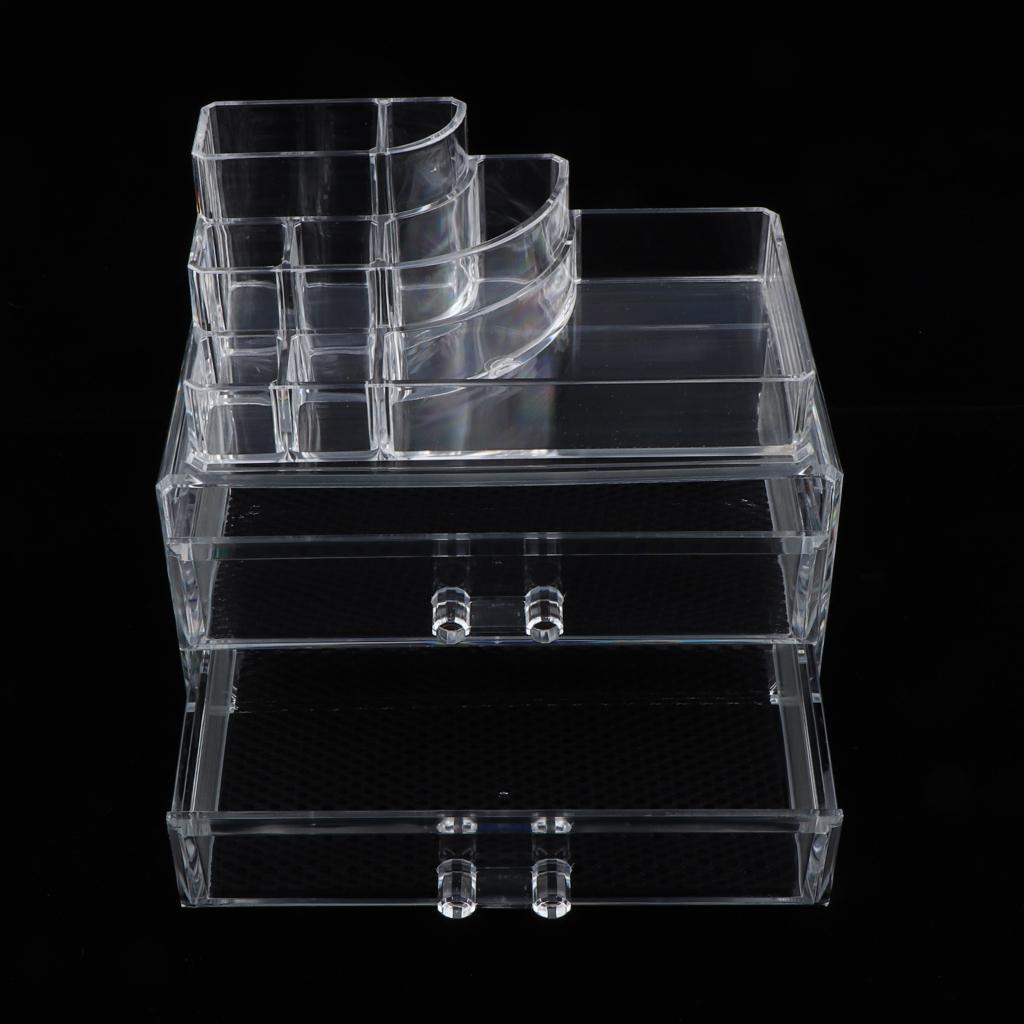 Jewelry Cosmetic Storage Holder Rack 2 Piece Set Acrylic Makeup Organizer