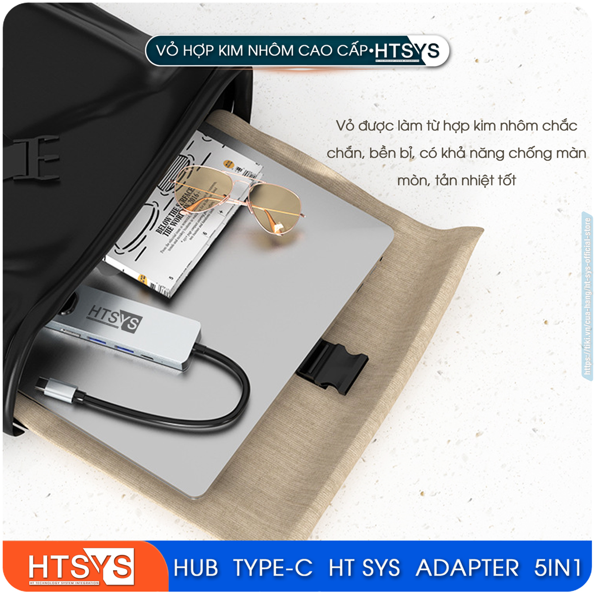 Hub Chuyển Đổi USB Type C HT SYS 5 in 1 To HDMI, USB 3.0, Lan, PD 100W - Hàng Chính Hãng