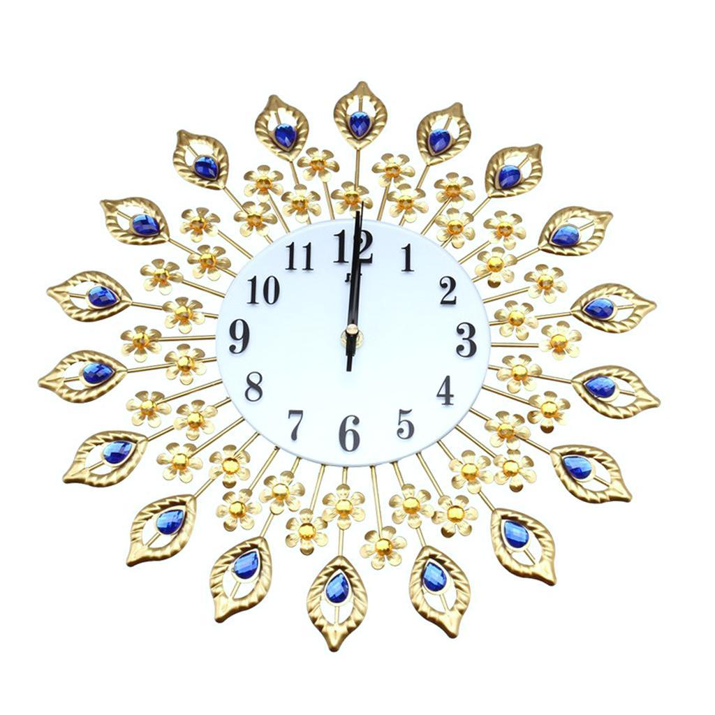 Large Wall Clock Peacock Crystal Diamond Clock for Living Room Home Decor