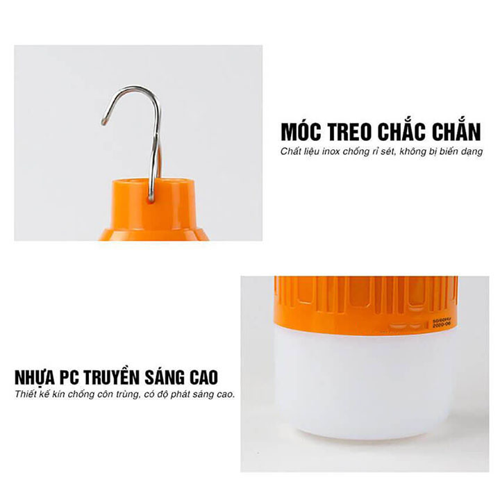 Bóng đèn Led sạc tích điện 150W siêu sáng sử dụng 6-8h, đèn Led trụ Bulb sạc pin 18650 có móc treo