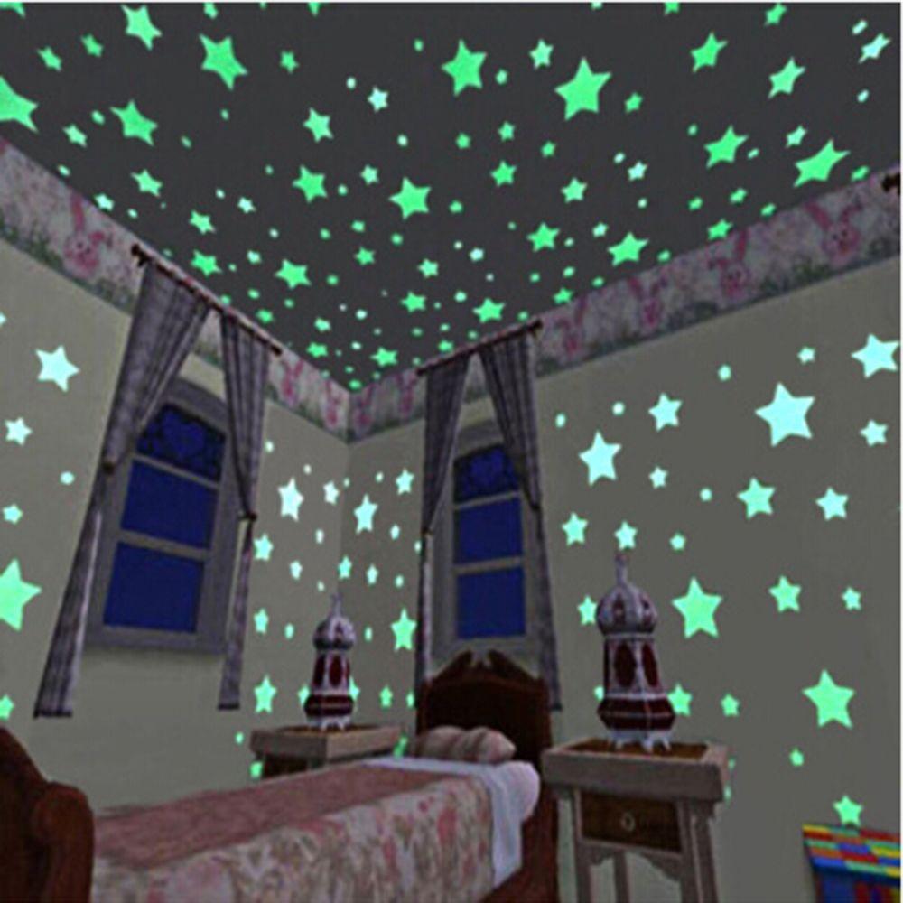 Set 100 ngôi sao và mặt trăng dán tường trang trí nội thất phát sáng cực đẹp Bcận