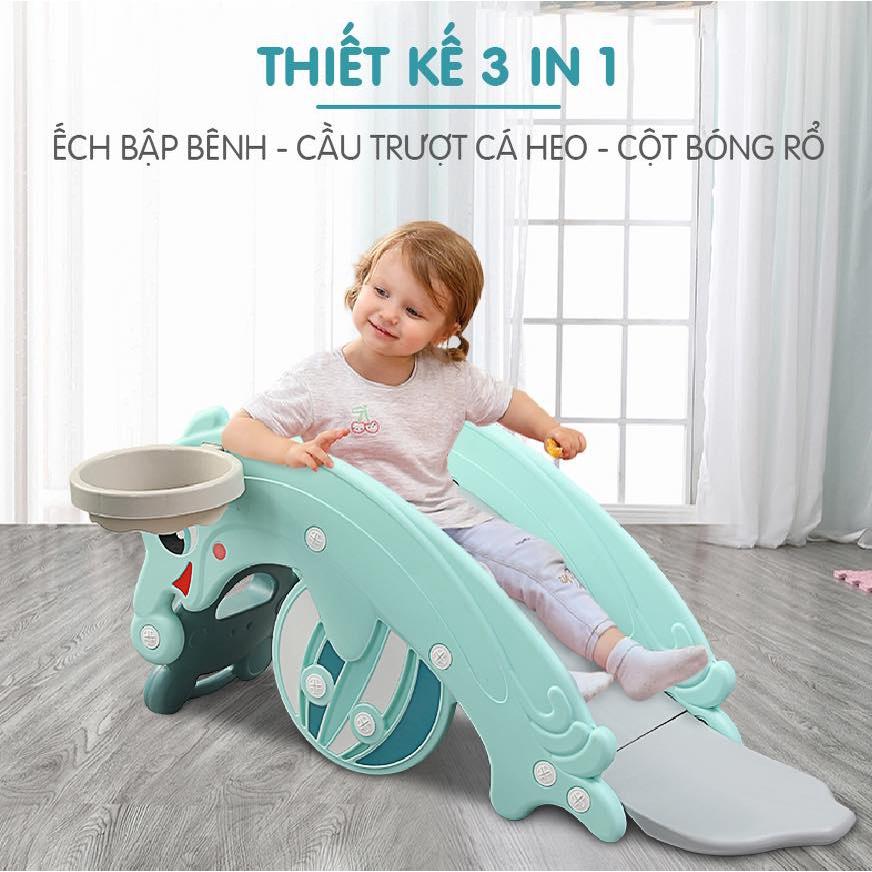 CẦU TRƯỢT KẾT HỢP BẬP BÊNH - 3 IN 1 ( Bóng rổ