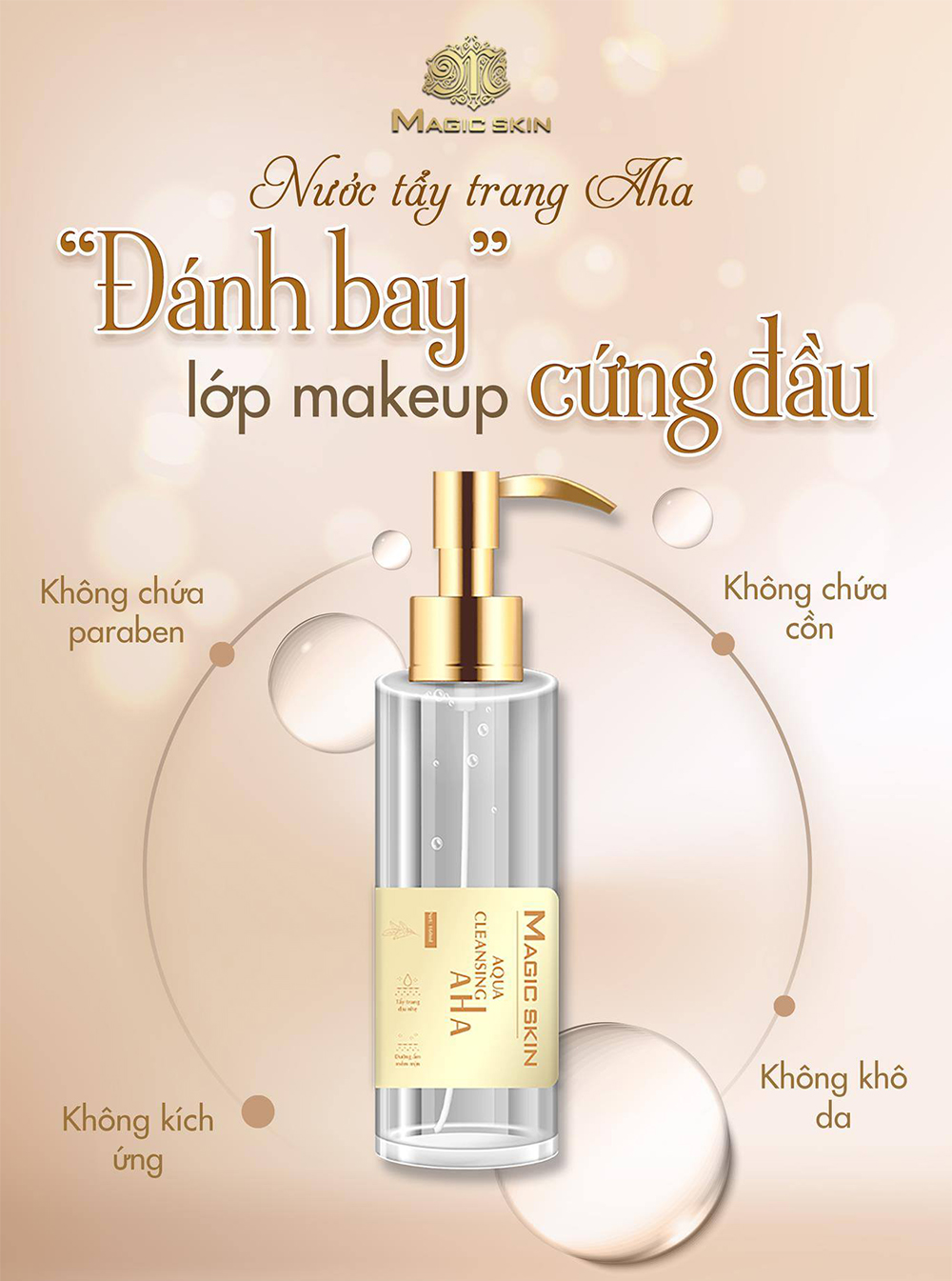 Nước Tẩy Trang Magic Skin – Aqua Cleansing AHA – Thách Thức Lớp Bụi, Make Up Cứng Đầu 160ml