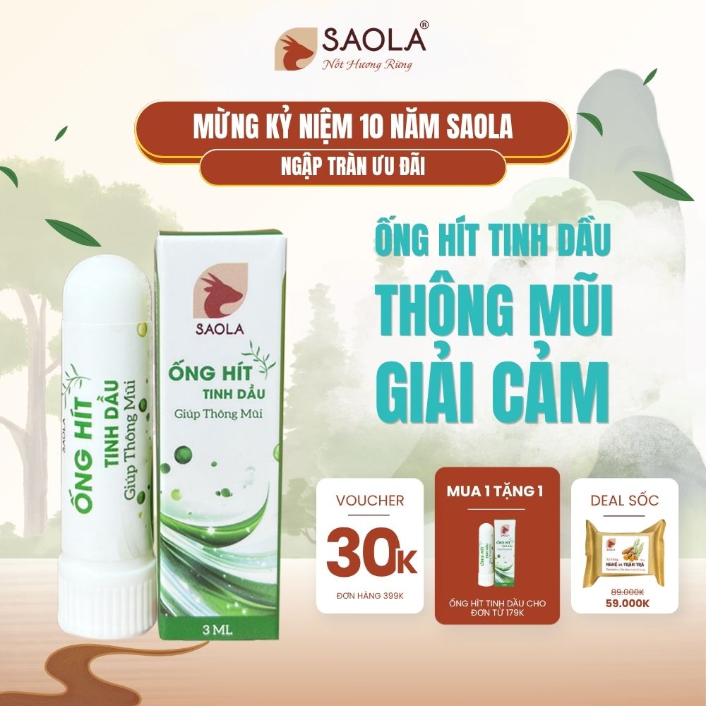 Ống hít tinh dầu thiên nhiên SAOLA - Ống Hít Thảo Dược Huế, Giảm Nghẹt Mũi, Nhức Đầu, Say Tàu Xe - Hàng Chính Hãng