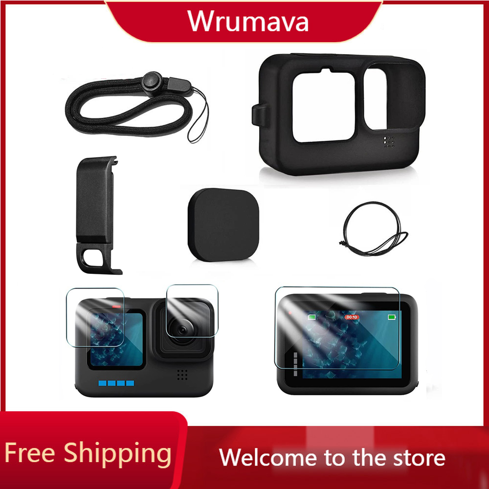 Ốp Lưng Dẻo Silicone Cho GoPro Hero 9 10 11 Đen Kính Cường Lực Bảo Vệ Màn Hình Màng Bảo Vệ Nắp Ống Kính Cho GoPro 11 10 9 Ốp Lưng