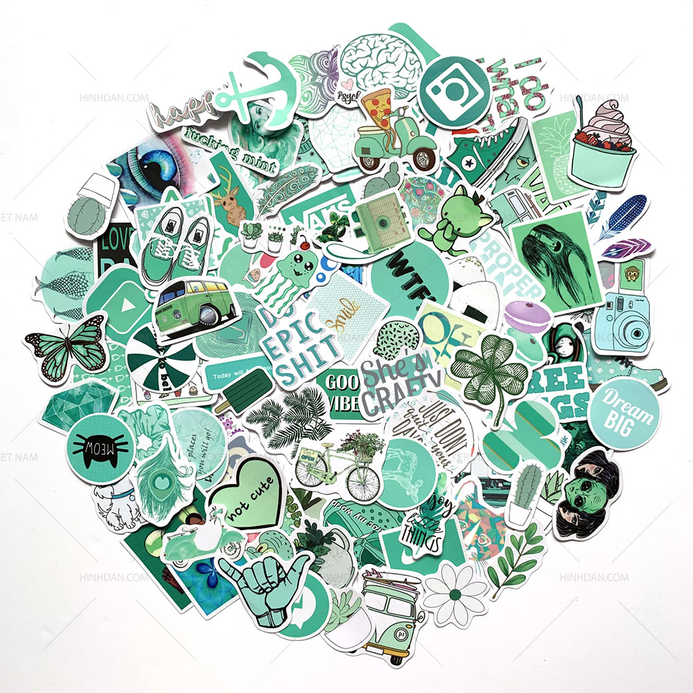 Sticker Mint - Màu Xanh Bạc Hà - Chất Liệu PVC Chất Lượng Cao Chống Nước - Kích Thước 4-8cm