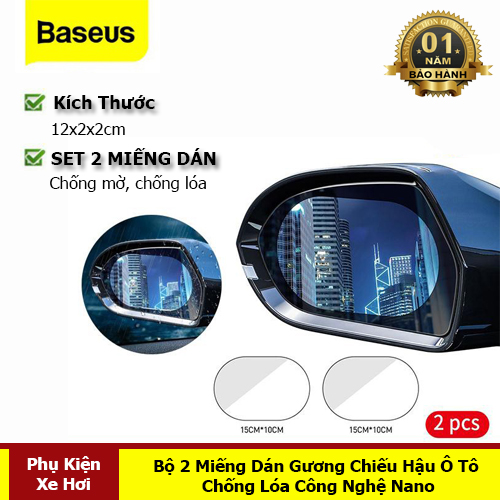 Bộ 2 Miếng Dán Gương Chiếu Hậu Ô Tô Chống Lóa Công Nghệ Nano Trong Suốt Bảo Bệ Chống Mờ Do Sương Mù Và Mưa-Chính Hãng Baseus