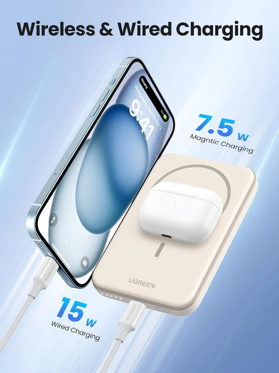 Sạc dự phòng UGREEN 5000 - 10000mAh Magnetic Wireless Power Bank PB560 / PB561 / 25207, 25208, 25866, 25208, 35279 - Hàng chính hãng