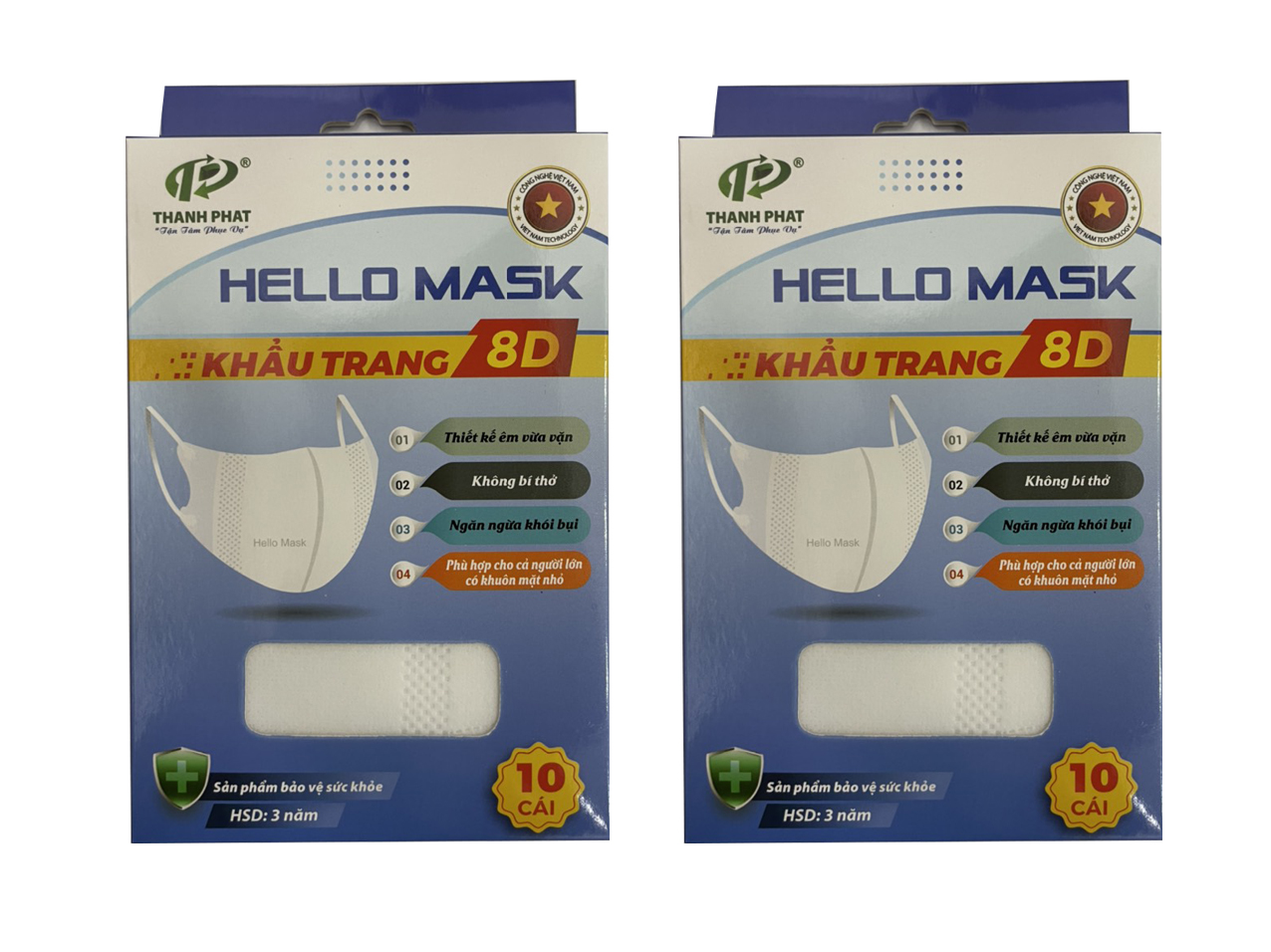 Combo 2 Hộp Khẩu trang 8D Hello Mask Trẻ Em 6 - 15 tuổi (10 cái/hộp)