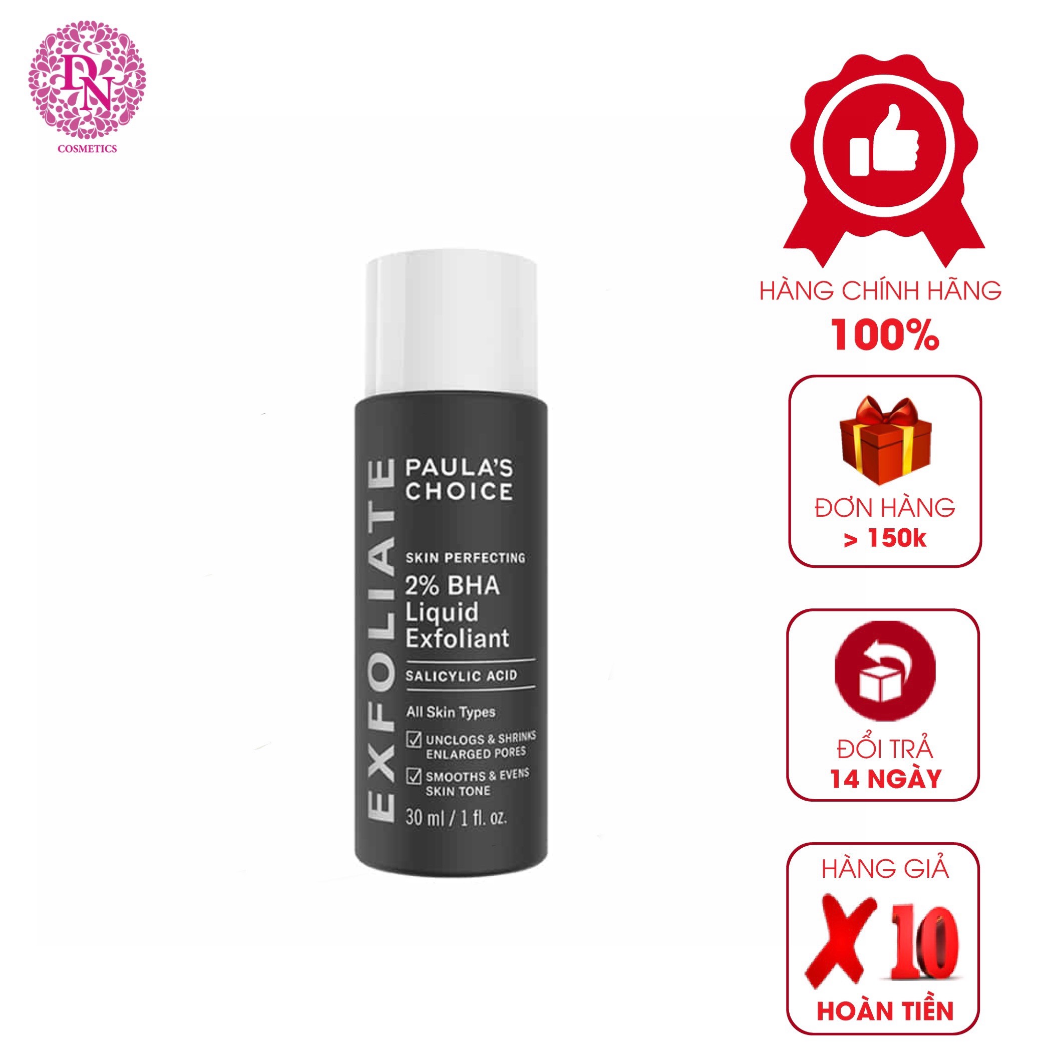 Dung Dịch Tẩy Tế Bào Chết Hóa Học Paula's Choice Skin Perfecting 2% BHA Liquid Exfoliant Chai 30ml, 118ml